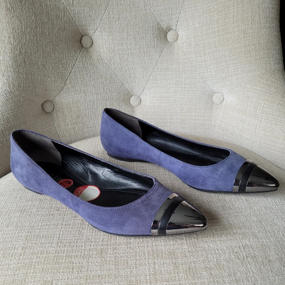 Enzo Angiolini Shoes Eacaulin Blue Suede Metallic Pointed Toe Flats Size…